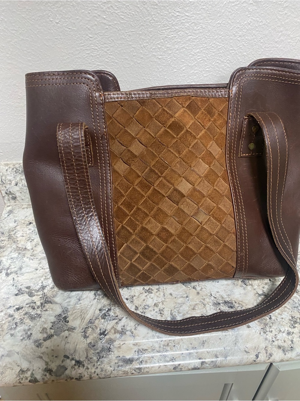 STS Ranchwear Brown Woven Suede & Leather Shoulder Tote - Picture 4 of 8